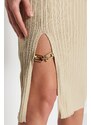 Trendyol Beige Mini pletené řetízkové šaty s detailem