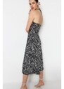 Trendyol Black Zebra Patterned Barbell Neck Shift/Straight Midi Knitted Dress