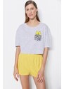 Trendyol Yellow Cotton Printed T-shirt-Shorts Knitted Pajamas Set