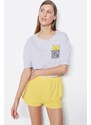 Trendyol Yellow Cotton Printed T-shirt-Shorts Knitted Pajamas Set