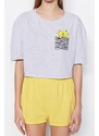 Trendyol Yellow Cotton Printed T-shirt-Shorts Knitted Pajamas Set