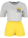 Trendyol Yellow Cotton Printed T-shirt-Shorts Knitted Pajamas Set