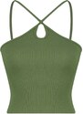 Trendyol Khaki Seamless Drop Detail Fitted Crop Stretch Knitted Blouse