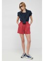 Kraťasy Pepe Jeans dámské, červená barva, hladké, high waist