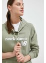 Mikina New Balance dámská, zelená barva, s kapucí, s potiskem
