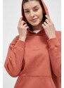 Bavlněná mikina New Balance dámská, červená barva, s kapucí, hladká