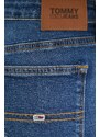 Džínové šortky Tommy Jeans dámské, tmavomodrá barva, hladké, medium waist