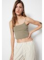 Trendyol Khaki-White 2-Pack Cotton Spaghetti Straps Crop, Stretchy Knit Undershirt