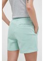 Bavlněné šortky New Balance zelená barva, hladké, high waist
