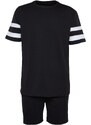 Trendyol Black Regular Fit Crew Neck Sleeve Striped Pajamas Set with Shorts