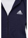 Bavlněná mikina adidas pánská, tmavomodrá barva, s kapucí, vzorovaná, IC0434