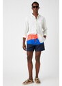 Koton Marine Shorts with Color Block, Lace-Up Waist