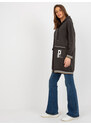 Fashionhunters Khaki dlouhá mikina na zip s aplikací a nápisy