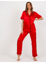 Fashionhunters Červené dámské saténové pyžamo s košilí a kalhotami