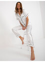 Fashionhunters Dámské bílé saténové pyžamo s košilí a kalhotami