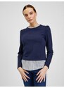 Orsay Tmavě modrý dámský svetr s košilovou vsadkou - Dámské