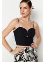 Trendyol Black Crop Lined Poplin Bustier