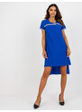 Fashionhunters Tmavě modré asymetrické šaty s krátkým rukávem