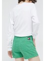 Džínové šortky Tommy Jeans dámské, zelená barva, hladké, high waist