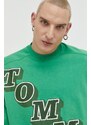 Mikina Tommy Jeans pánská, zelená barva, s potiskem