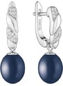 Gaura Pearls Stříbrné náušnice s černou 8.5-9 mm perlou Selena, stříbro 925/1000