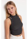 Trendyol Anthracite Knitwear Blouse with Crop Window/Cut Out Detailed