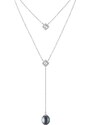 Gaura Pearls Stříbrný náhrdelník s černou perlou a zirkony - stříbro 925/1000