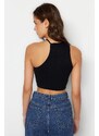 Trendyol Black Seamless One-Shoulder Fitted/Slippery Crop Stretch Knitted Blouse