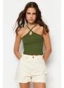 Trendyol Khaki Seamless Drop Detail Fitted Crop Stretch Knitted Blouse