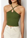 Trendyol Khaki Seamless Drop Detail Fitted Crop Stretch Knitted Blouse