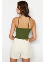 Trendyol Khaki Seamless Drop Detail Fitted Crop Stretch Knitted Blouse