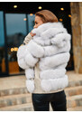 Luxusní kožená bunda s pravou kožešinou - bílá
