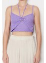 Trendyol Lilac Hangers and Window/Cut-Out Detail Knitted Crepe Knit Blouse