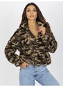 Fashionhunters Khaki krátká mikina na zip s camo vzory