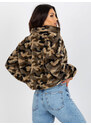 Fashionhunters Khaki krátká mikina na zip s camo vzory