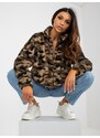 Fashionhunters Khaki krátká mikina na zip s camo vzory