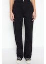 Trendyol černá kapsa detailní džíny s vysokým pasem a širokými nohavicemi