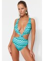 Trendyol Geometric Patterned Deep Low-cut High Leg Regular Swimsuit