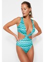 Trendyol Geometric Patterned Deep Low-cut High Leg Regular Swimsuit