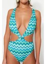 Trendyol Geometric Patterned Deep Low-cut High Leg Regular Swimsuit