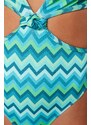 Trendyol Geometric Patterned Deep Low-cut High Leg Regular Swimsuit