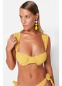 Trendyol Mustard Gingham Textured Underwire Bikini Tops