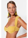 Trendyol Mustard Gingham Textured Underwire Bikini Tops