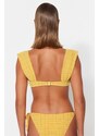 Trendyol Mustard Gingham Textured Underwire Bikini Tops
