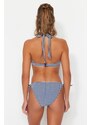 Trendyol Navy Blue Gingham Texturovaný Tie-Up Regular Leg Bikini Bottom