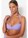 Trendyol Lilac Strapless Pleated Bikini Top