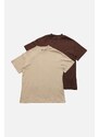 Trendyol Brown-Beige 2-Pack 100% Cotton Basic Stand-Up Collar Knitted T-Shirt