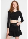 Trendyol Black Slim Shromážděná detailní Crop Elastická Pletená Halenka