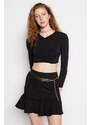 Trendyol Black Slim Shromážděná detailní Crop Elastická Pletená Halenka