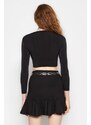 Trendyol Black Slim Shromážděná detailní Crop Elastická Pletená Halenka